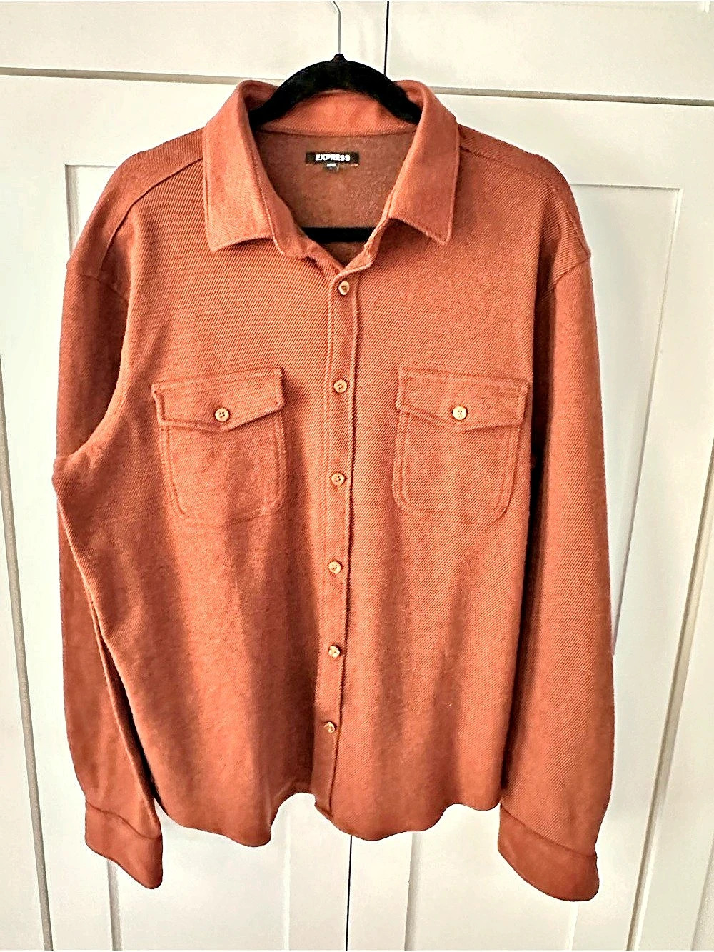 Express Brown Button Front Utility Shirt Size Large